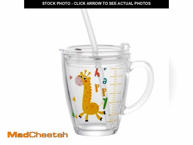 Lot 74-14214554 - Tumbler with Straw and Lid Kids Cups Water Glasses with Handle Measuring Scale Iced Milk Juice Trave...