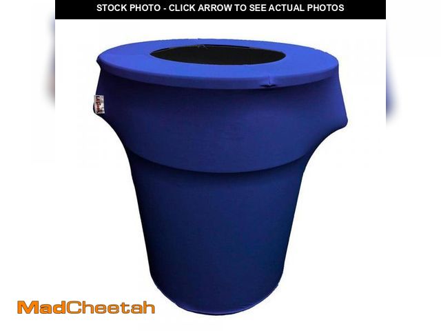 Lot 74-6702235 - LA Linen Stretch Spandex Trash Can Cover 44 Gal. Round in Royal Blue - UNUSED