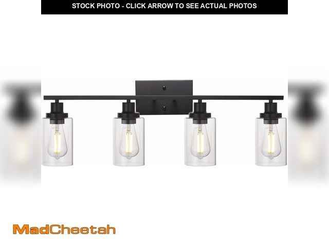 Lot 74-13696902 - MELUCEE 4 Lights Sconces Wall Lighting Black with Clear Glass Shade, Industrial Bathroom Light Fixtu...