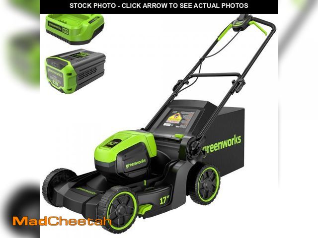 Lot 74-12204561 - Greenworks 60V 17" Brushless Cordless Push Lawn Mower, 2-in-1 Mulching/Bagging, 4.0Ah Battery and 3A...
