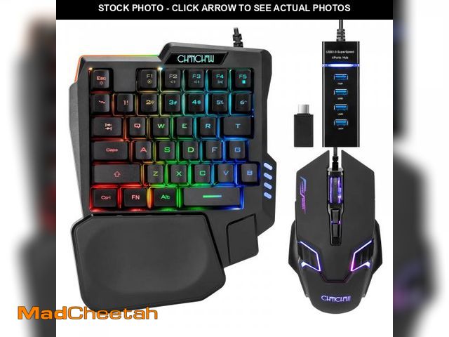 Lot 74-12311130 - One Handed Half Keyboard Mouse USB Spilitter Type-C Adapter Gaming Combo with RGB LED Backlit 7200DP...
