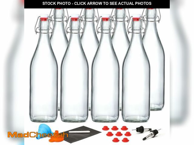 Lot 74-14144085 - 8 Pack [1 L / 33 fl. oz.] Swing Top Glass Bottles w/ Airtight Stopper Lids Ã¢â¬â Flip Top Brewing...