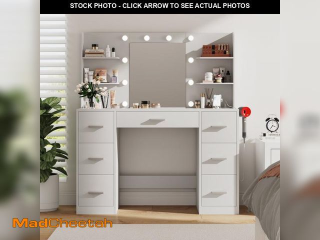 Lot 74-12165305 - Furmax Makeup Vanity with Mirror and Drawers Vanity Desk Set with 3 Modes Adjustable Brightness Ligh...