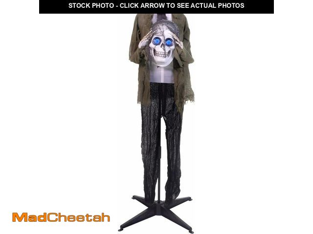 Lot 74-12695619 - Haunted Hill Farm 53-in. Ghostly Skeleton Holding Head, Scary Talking Halloween Prop with Animated E...