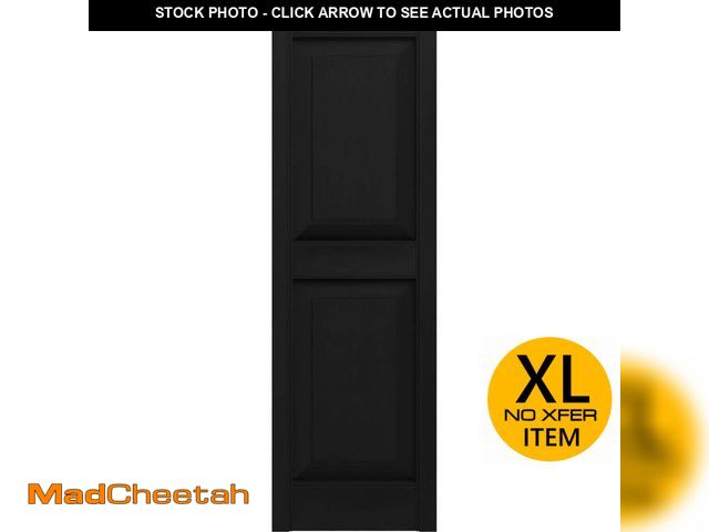 Lot 74-12775804 - Builders Edge 14.75 in. x 67 in. Raised Panel Vinyl Exterior Shutters Pair in Black - UNUSED