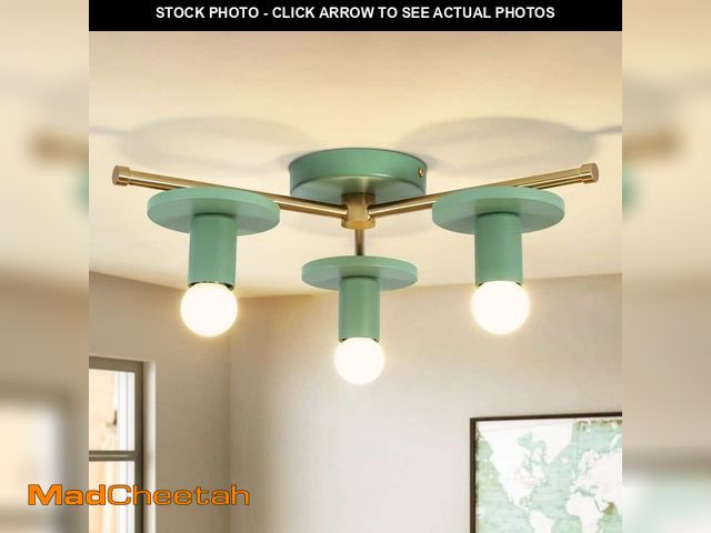 Lot 74-14114086 - RRTYO Conner 17.52 in. Width 3-Light Modern Sputnik Gold &amp; Green Semi-Flush Mount Light - UNUSED