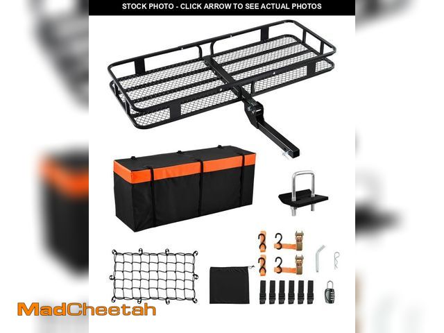 Lot 74-12243885 - VEVOR 60x24x6 Folding Hitch Carrier - 500lb Capacity Cargo Basket &amp; Waterproof Bag, Fits 2" Hitc...