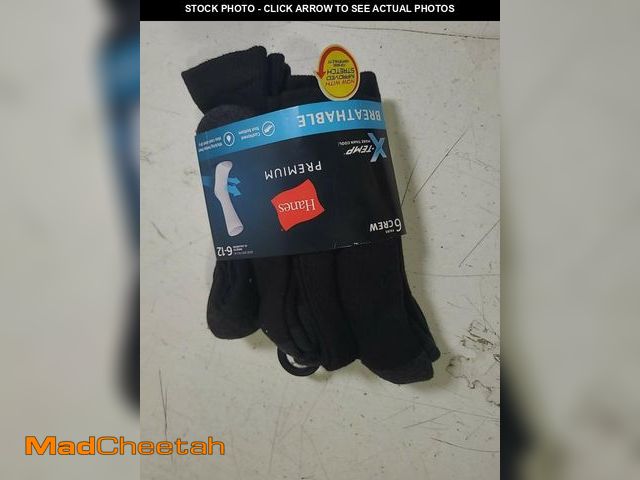 Lot 74-12129535 - Men's Hanes Premium Xtemp Cool 6Pk Black Crew Socks - UNUSED