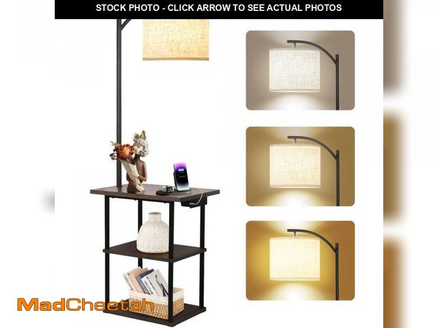 Lot 74-11555113 - PESRAE Floor Lamp with Table, End Table with Charging Station(USB &amp; Type-C &amp; AC Port), 3 Col...