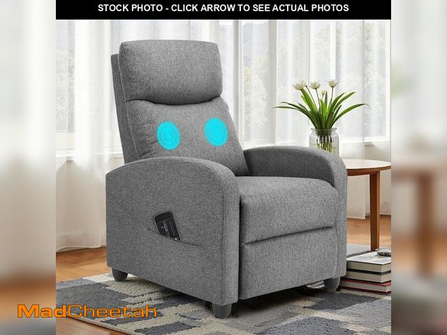Lot 74-12510692 - WONDER COMFORT Grey Fabric Recliner Massage Small Home Theater Seating Adjustable Recliner Chair for...
