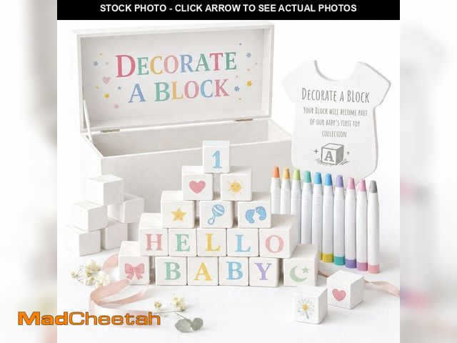 Lot 74-14429877 - Nolia Baby Shower Blocks Decorating Game Ã¢â¬â 48 White Wooden Cubes to Decorate, Storage Box, 12...