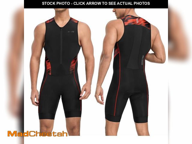 Lot 74-14272044 - Santic Men's Triathlon Suit Sleeveless Skinsuit Padded Quick-Dry Swim Bike Run with Pockets,Black/re...