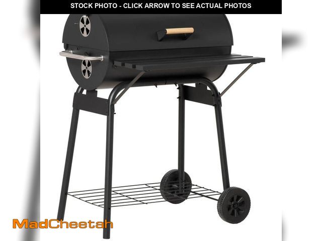Lot 74-14244362 - Outsunny Charcoal Grill in Black with Adjustable Charcoal Rack, Storage Shelf, Wheel, for Garden Cam...