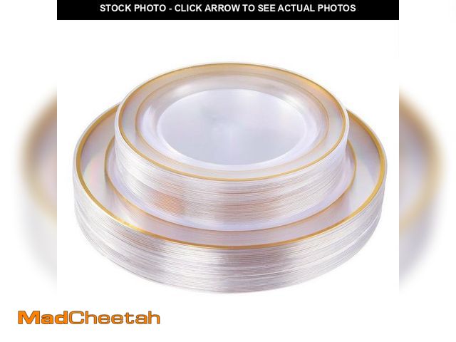 Lot 74-12116080 - I00000 60 Pcs Clear Gold Plastic Plates, Gold Disposable Plates Includes: 30 Dinner Plates 10.25" an...