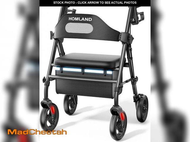 Lot 74-12137003 - HOMLAND Foldable Rollator Walkers with Seat for Seniors, 8'' Big Wheels, 350 lb. Weight Capacity, Ad...
