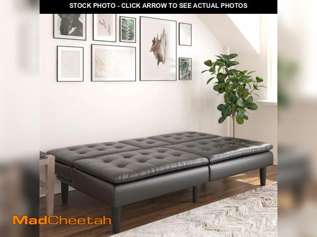 Lot 74-12405244 - Mainstays Memory Foam Futon with Cupholder and USB  Black Faux Leather - UNUSED