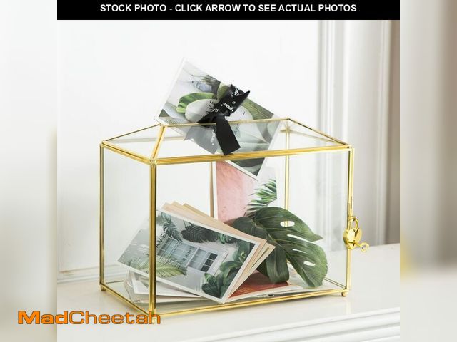 Lot 74-14267561 - Giadun Glass Wedding Card Box with Slot, Large Clear Card Box 10.2 inch Gold Brass Gift Card Storage...