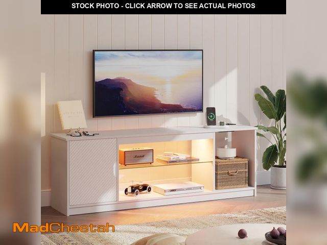 Lot 74-12491193 - Bestier LED TV Stand for TVs up to 65", Entertainment Center with Power Outlet &amp; Storage Cabinet...