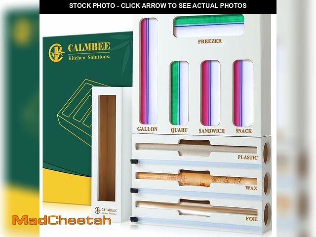 Lot 74-14265514 - Calmbee 9 in 1 Bamboo Storage Bag Organizer for Kitchen Drawer Ã¢â¬â Plastic Wrap Dispenser with ...