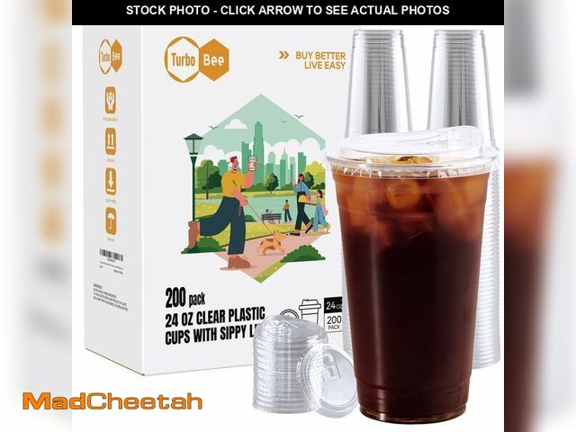 Lot 74-14273395 - Turbo Bee 24 OZ 200 Sets Clear Plastic Cups with Strawless Sip Lids, To Go Crystal Clear Disposable ...