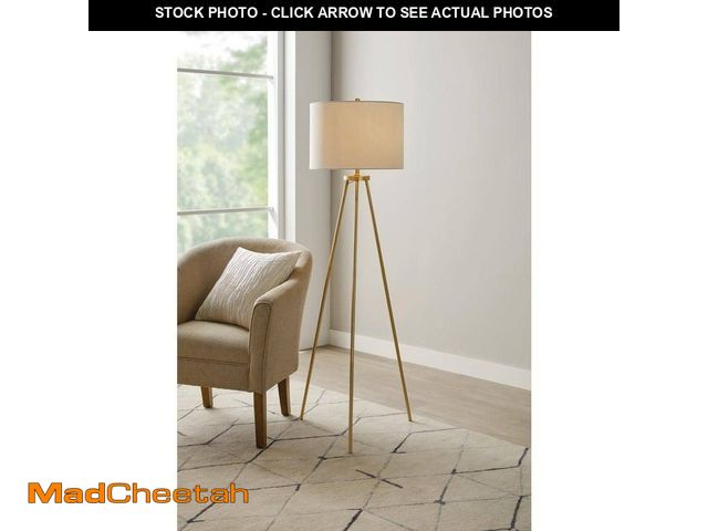 Lot 74-12557380 - Hampton Bay Quinby 58 in. Gold Tripod Floor Lamp with White Fabric Shade - UNUSED
