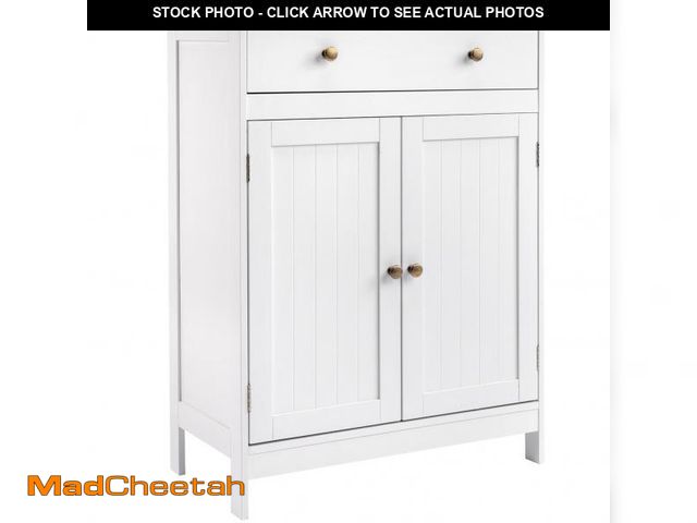 Lot 74-12490421 - Ktaxon Bathroom Floor Cabinet, Freestanding Storage Cupboard w/ Drawer and 2 Doors, MDF White - UNUS...