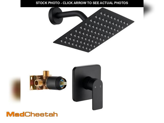 Lot 74-12433729 - Black Shower Faucet Single Function Trim Kit with Rough-in Valve Set Bath Rainfall Shower System 8in...