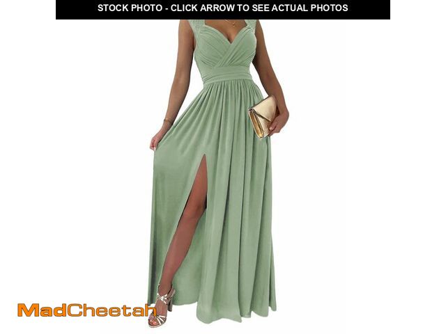 Lot 74-12700013 - Dokotoo Womens Ladies Elegant Floor Length A Line Wrap Deep V Neck Backless Ruched Pleated Ruffled S...