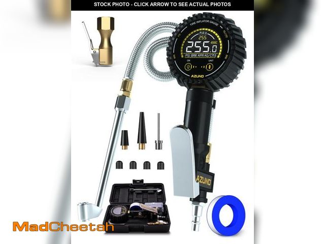 Lot 74-12303660 - AZUNO Tire Pressure Gauge, 255PSI Digital Tire Inflator Gauge Air Chuck Air Compressor Attachments, ...