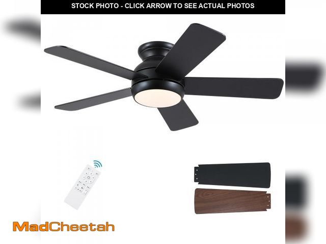 Lot 74-12311705 - POCHFAN 42 Inch Black Ceiling Fans with Lights and Remote, LED Low Profile Flush Mount Ceiling Fan f...