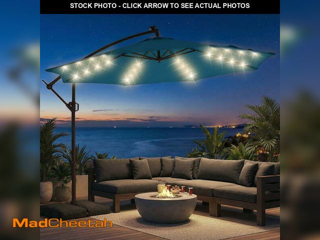 Lot 74-13775524 - Patbrela 10ft Offset Patio Umbrellas (Includes Base) Outdoor Cantilever Hanging Umbrella with Infini...