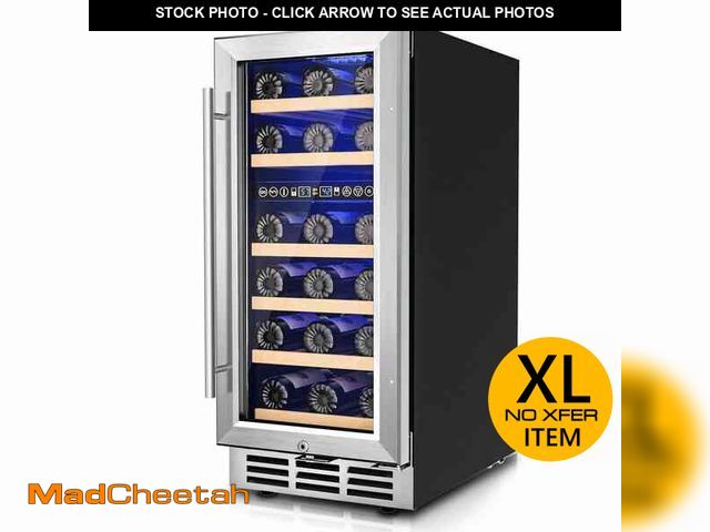Lot 74-14254673 - SIMZLIFE 15 in. Dual Zone 30-Wine Bottles Wine Cooler in Black, with Adjustable Shelves and Reversib...