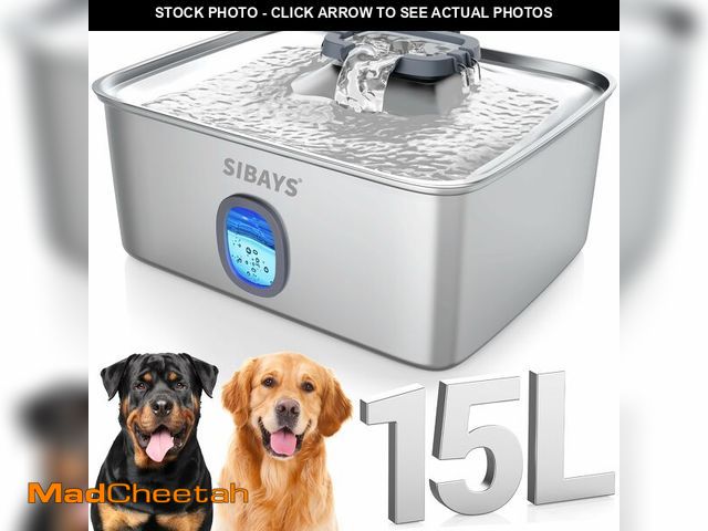 Lot 74-14272254 - SIBAYS 4Gal/15L Large Dog Water Fountain, Stainless Steel Pet Fountain with Water Window &amp; LED L...