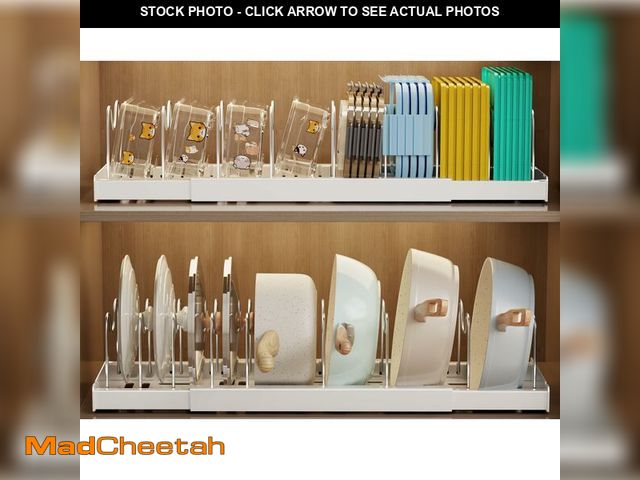 Lot 74-13628043 - Mustorn 2 Pack Pots and Pans Organizer Under Cabinet, 22" Expandable Food Storage Container Lid Orga...