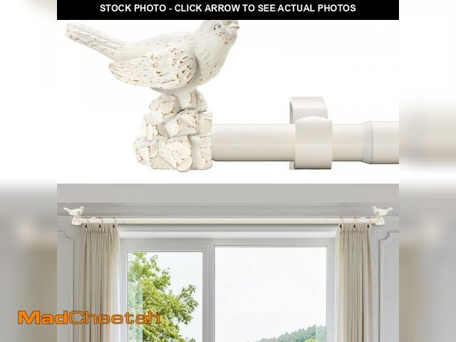 Lot 74-12050338 - KVEEO White Curtain Rod 18 to 45 Inches Curtain Rods for Windows Adjustable Drapery Rod with Bird Fi...