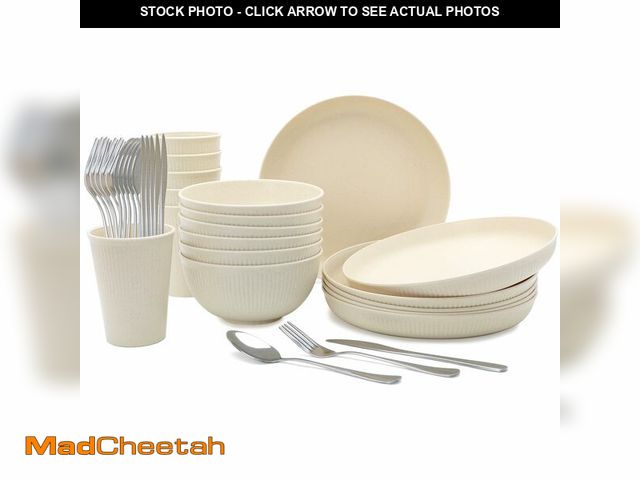 Lot 74-12431923 - 36pcs Reusable Wheat Straw Dinnerware Sets,Unbreakable Dinnerware Cups Plates and Bowls Sets,Durable...