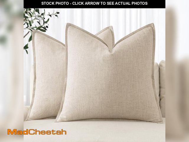 Lot 74-12310251 - MIULEE Decorative Linen Euro Sham Pillow Covers 24x24 Natural Beige Ã¢â¬â¹Boho FarmhouseÃ¢â¬â¹ Ã...