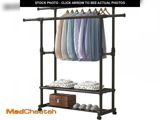 Lot 74-12482102 - SUSUZI Portable Clothing Garment Rack, Adjustable Double Rails Clothes Rack with 4 Wheels Rolling Cl...