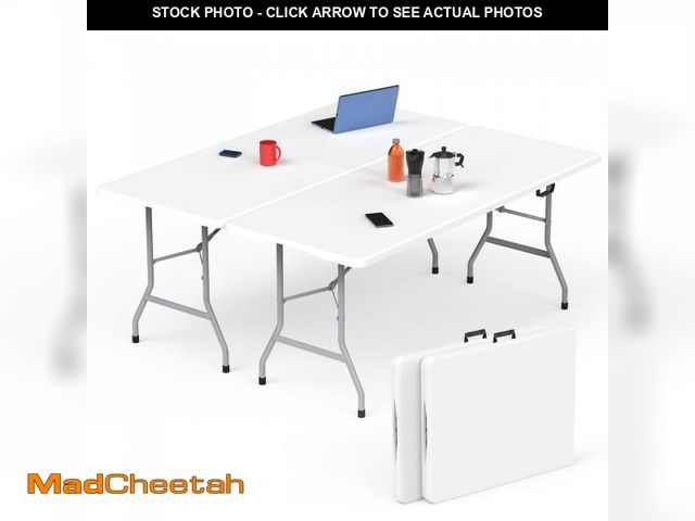 Lot 74-12231007 - HLPB Folding Table Picnic Table 2 Pcs, 6 ft Portable Camping Table with Handle and Safety Locks, Fol...