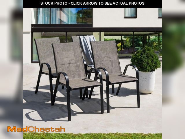 Lot 74-12465428 - Stackable Patio Dining Chairs (Set of 4) Textilene Iron Patio Chairs Patio Dining Chairs Lawn, Pools...