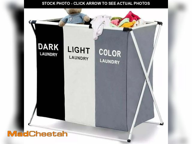 Lot 74-12679912 - BN-LINK Laundry Basket, 3 Section Portable Laundry Bag for Dirty Clothes, Collapsible Tall Clothes H...