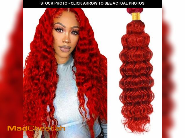 Lot 74-13713827 - Deep Wave Human Hair Bundles 22 Inch Color Red Single Bundle Human Hair Curly Burgundy 100g Per 1 Bu...