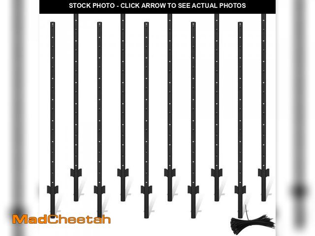 Lot 74-12541634 - LYDTICK 10Pack Fence Posts 4.8Ft in Bulk, Metal Fence Stakes Black Fencing Pole Heavy Duty T Post fo...