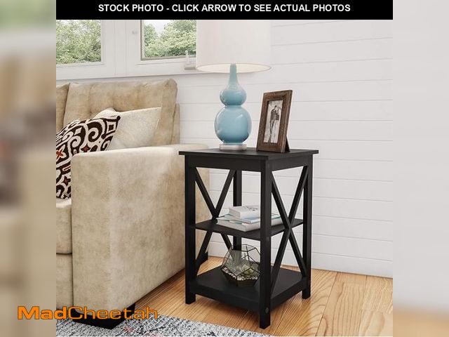 Lot 74-12137063 - Wooden End Table - Modern Style Sofa Side Table with X-Shape Design and Two Shelves - For Living Roo...