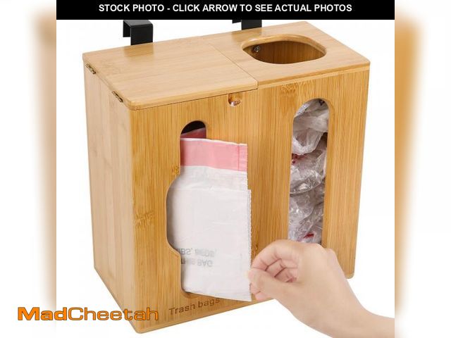 Lot 74-12314310 - Trash Bag Dispenser &amp; Grocery Bag Holder -2 in 1-Bamboo Plastic Bag Holder with Large Storage Ca...