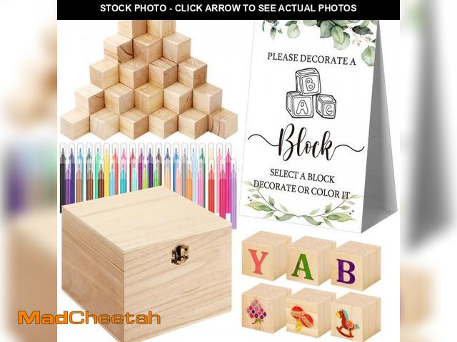Lot 74-12309873 - Marsui 136 Pcs Baby Shower Blocks to Decorate Game Kit Includes 98 Wooden Blocks, 36 Markers, 1 Game...