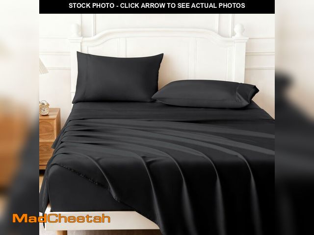 Lot 74-13623228 - ChicView King Luxury Satin Sheet Set,4 Pieces Ultra Cooling Silky Feel Breathable Bedsheets, 16 Inch...