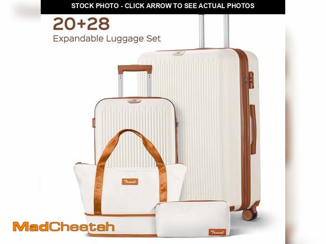 Lot 74-12678915 - Expandable Luggage 4 Piece Sets, 20+28" Luggage Travel Suitcase with Duffle Bags,Beige - UNUSED