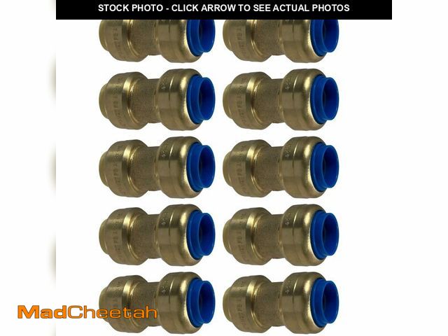 Lot 74-14293285 - 10 PIECES XFITTING 1/2" X 1/2" PB (POLYBUTYLENE) CONVERSION PUSH FIT COUPLINGS - BRASS - UNUSED
