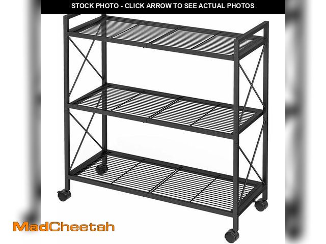 Lot 74-13041698 - SONGMICS 3-Tier Metal Storage Rack with Wheels, Mesh Shelving Unit with X Side Frames, 31.5-Inch Wid...